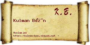 Kulman Bán névjegykártya